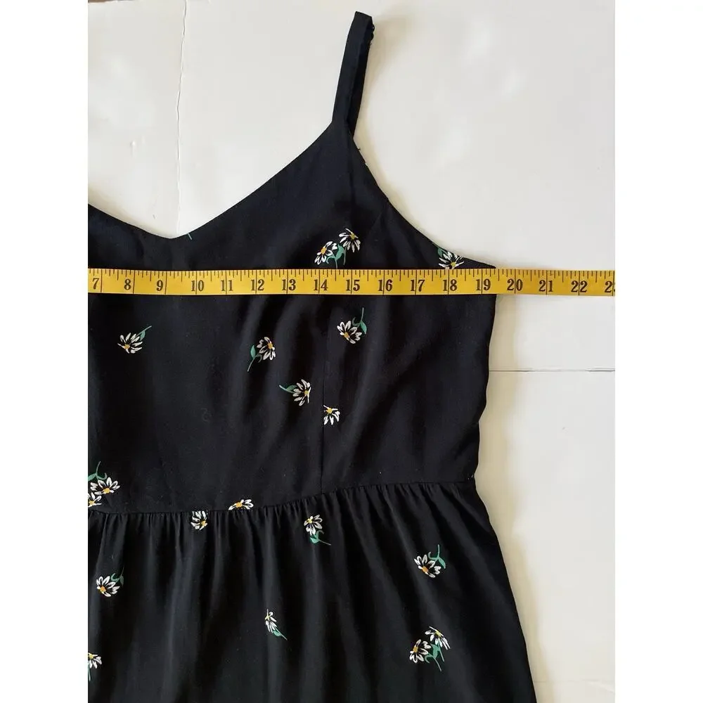 Old Navy Cami Midi Dress XL Black Daisy Print Ruffled Smocked Lightweight - Picture 4 of 10